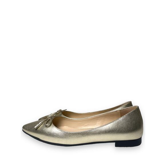 PRADA Gold Metallic Leather Bow Logo Accent Pointed Toe Ballet Flats 36 US 6 - Picture 5 of 7